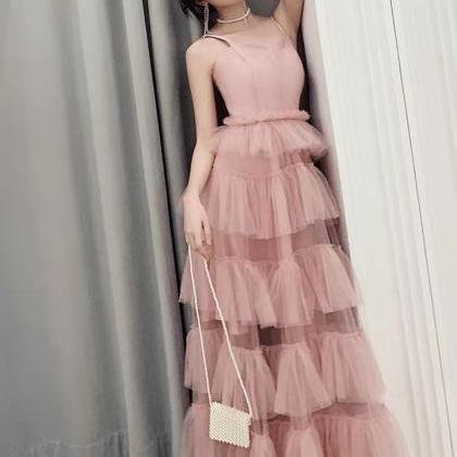 Pink Prom Dress, Sexy Spaghetti Strap Party..