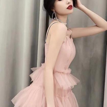 Pink Prom Dress, Sexy Spaghetti Strap Party..