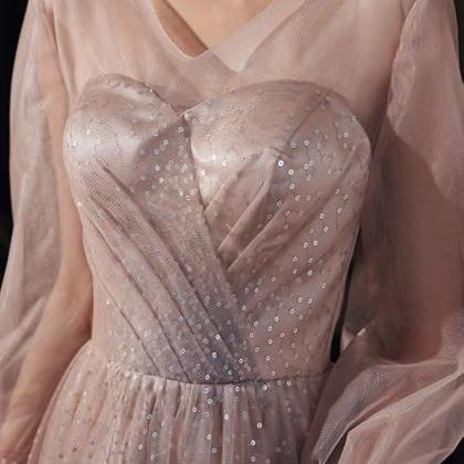 Champagne Homecoming Dress, V-neck Sequin Prom..