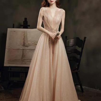 Fairy Prom Dress, V-neck Champagne Party..