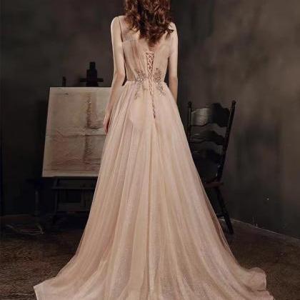 Fairy Prom Dress, V-neck Champagne Party..