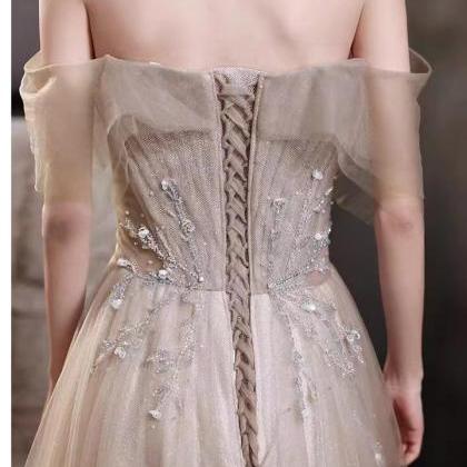 Fairy Prom Dress, Off Shoulder Champagne Dress,..