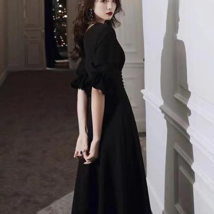 Black Evening Dress, V-neck Prom Dress,custom Made