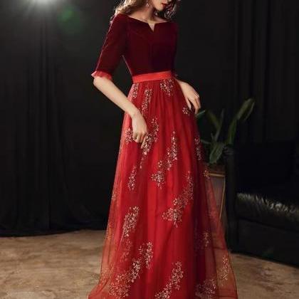 Velvet Dress,off Shoulder Elegant Dress, Red Dress..