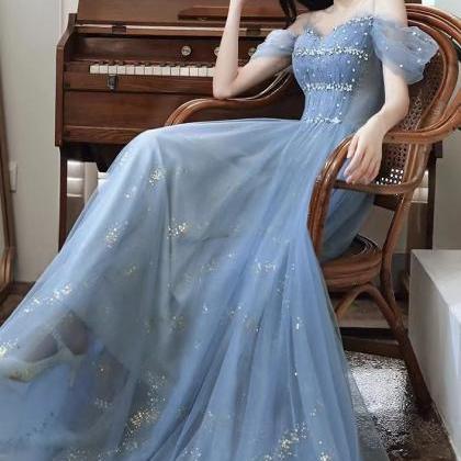Blue Evening Dress, Halter Dress, Long Fairy Lady..