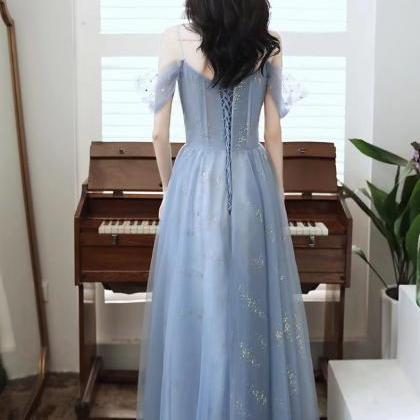 Blue Evening Dress, Halter Dress, Long Fairy Lady..
