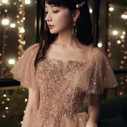Temperament, Pink Fairy Long Dress, Elegant Prom..