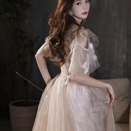 Champagne Evening Dress, Fairy Prom Dress,custom..