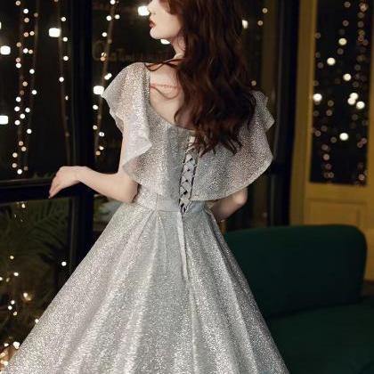 Starry Prom Dress, Fairy Off-the-shoulder Evening..