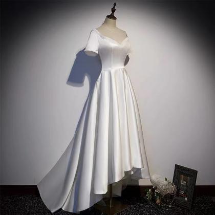 White Evening Dress, Socialite Satin Dress, Light..