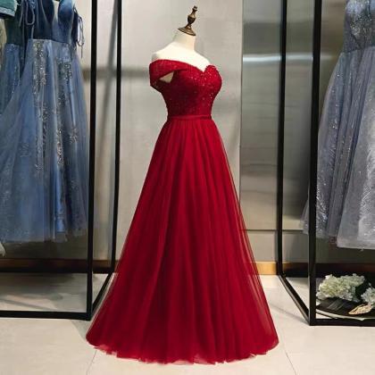 Off Shoulder Prom Dress, Red Dress, Charming..