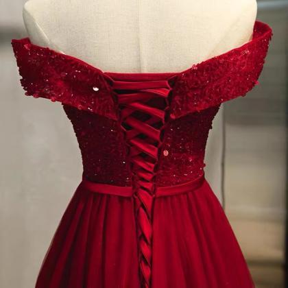 Off Shoulder Prom Dress, Red Dress, Charming..