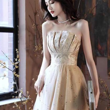 Strapless Dress, Luxury Prom Dress, Gold Party..