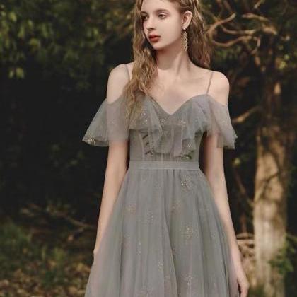 Gray Bridesmaid Dress, Fairy Prom Dress, Spaghetti..