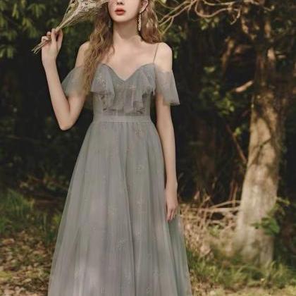 Gray Bridesmaid Dress, Fairy Prom Dress, Spaghetti..