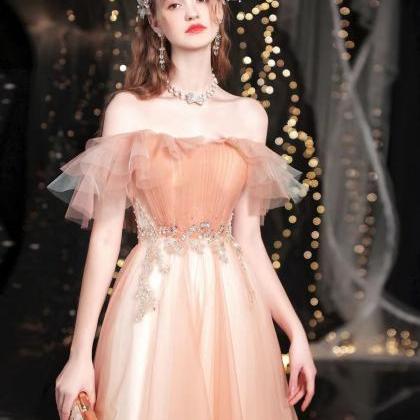 Romantic Prom Gown, Soft Pink Party Dress,..