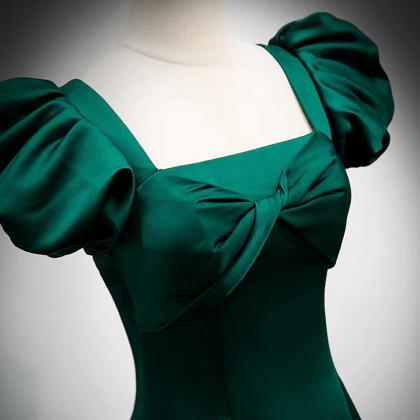 Green Evening Dress, Prom Dress, Bubble Sleeve..