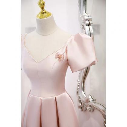 Fairy Pink Prom Dress Satin Party Dress, Chic..