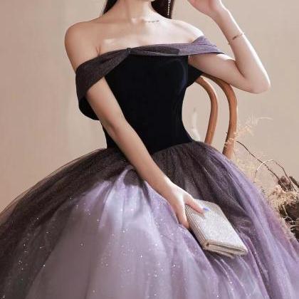 Purple Prom Dress, Star Party Dress, Off Shoulder..