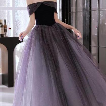 Purple Prom Dress, Star Party Dress, Off Shoulder..