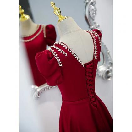 Satin Prom Dress, Red Formal Dress With..
