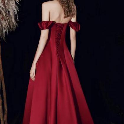 Off Shoulder Prom Dress, Red Evening Dress,satin..