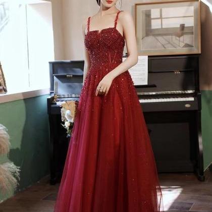 Elegant Red Dress, Classy, Sleeveless Spaghetti..