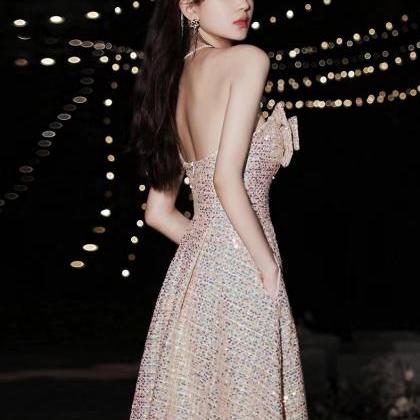 Champagne Prom Gown, Strapless Starlight Sequins..