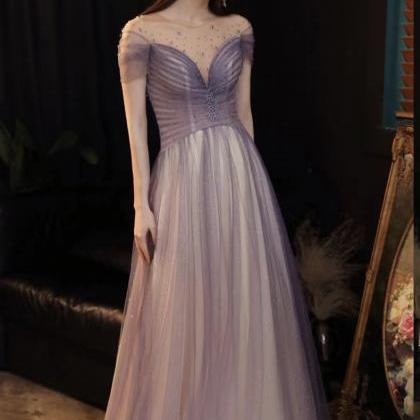 Purple Prom Dress, Beaded Off Shoulder Party..