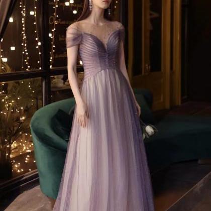Purple Prom Dress, Beaded Off Shoulder Party..