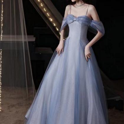 Light Blue Prom Dress, Beaded Off Shoulder Party..
