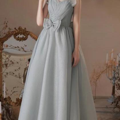 Silver Gray Prom Dress, Spaghetti Strap Starry..