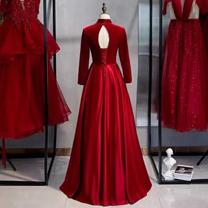 Red Dress, Long Party Dress, Class, Long Sleeve..