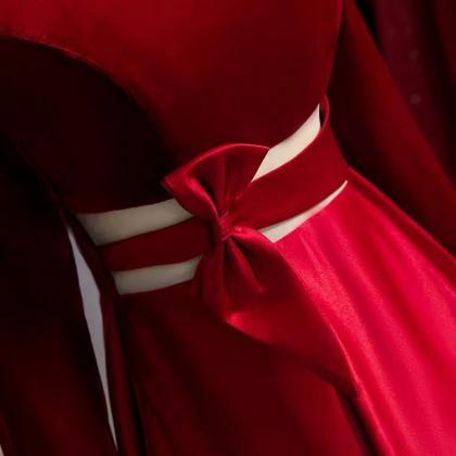 Red Dress, Long Party Dress, Class, Long Sleeve..