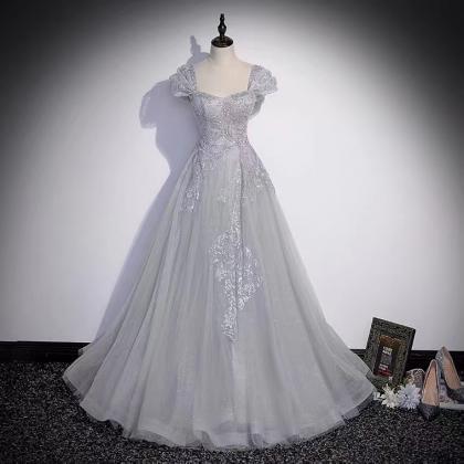 Silver-gray Evening Dress, Grand Prom Dress,custom..