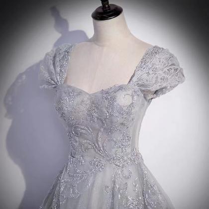 Silver-gray Evening Dress, Grand Prom Dress,custom..