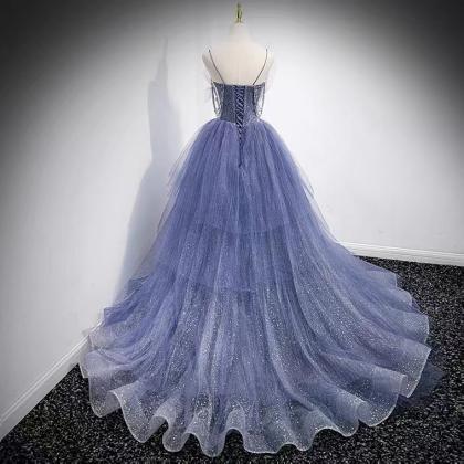 Spaghettis Strap Evening Dress, Blue Dress,..