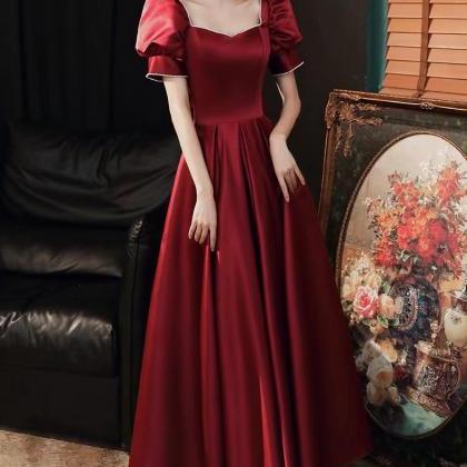Satin Party Dress, Burgundy Evening Gown,custom..