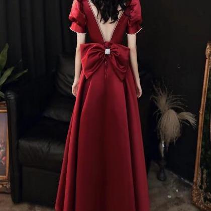 Satin Party Dress, Burgundy Evening Gown,custom..