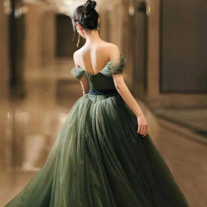 Green Prom Dress,off-shoulder Fairy Party Dress,..