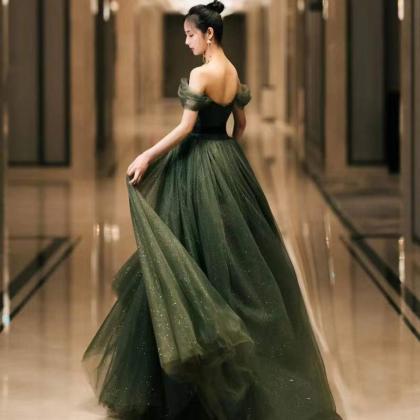 Green Prom Dress,off-shoulder Fairy Party Dress,..