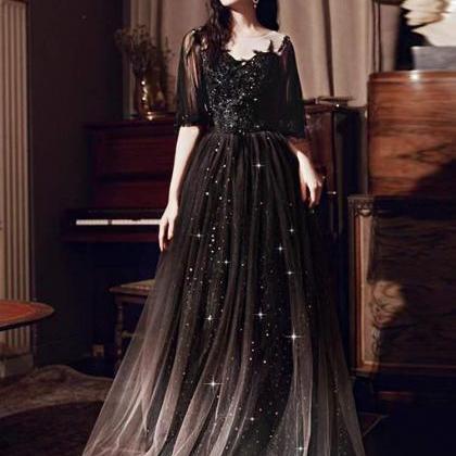 Shiny Evening Dress, Black Prom Dress,custom Made