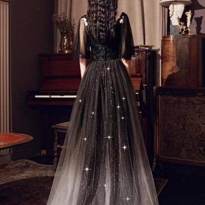 Shiny Evening Dress, Black Prom Dress,custom Made