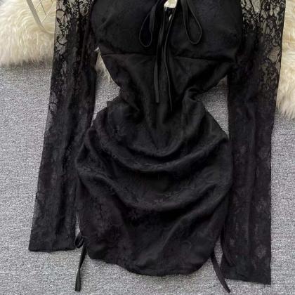 Sexy strapless v-neck lace dress, w..