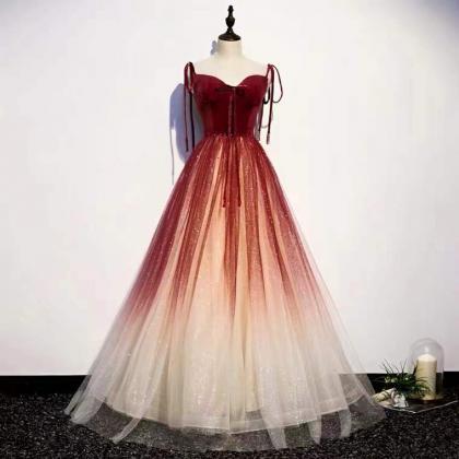Fairy Red Dress,long Party Dress, Gradient Evening..