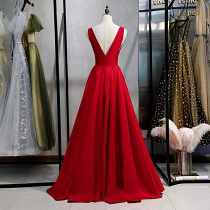 Red Dress, V-neck Prom Dress, Long Class Evening..