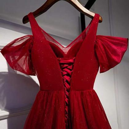 New, red dress, long v-neck birthda..