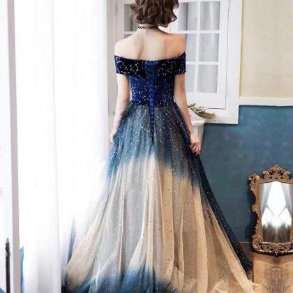 Gradient Blue Prom Dress, Starry Evening Dress,..