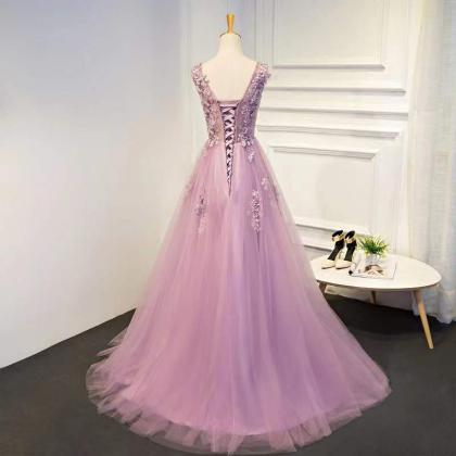 Sleeveless evening dress, pink prom..
