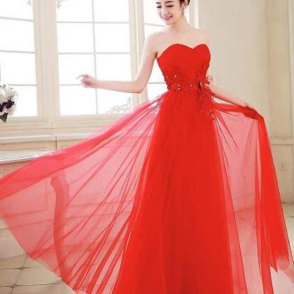 Strapless Evening Dress, Pink/red Prom Dress,..
